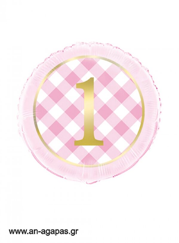 Μπαλόνι Foil 1st Birthday Ροζ Καρό