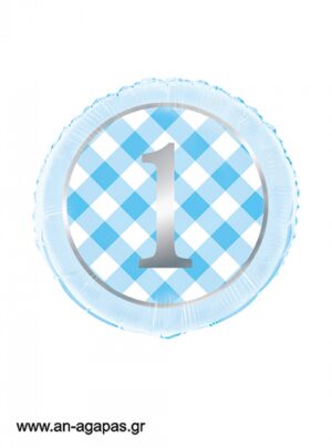 Μπαλόνι Foil 1st Birthday Σιέλ Καρό 