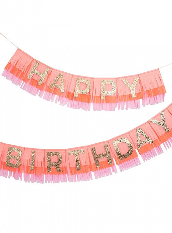 Γιρλάντα Happy Birthday Fringe Pink
