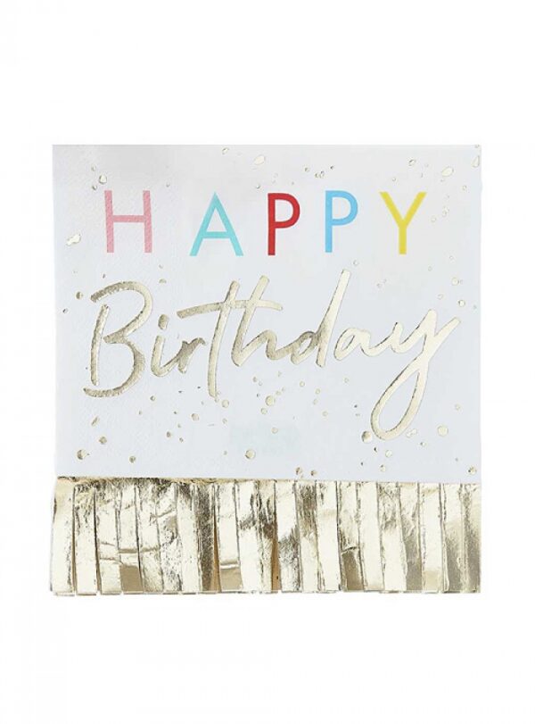 Χαρτοπετσέτα Happy Birthday Gold Fringe (16τμχ)