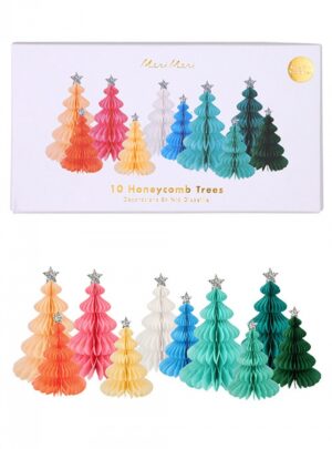 Διακοσμητικά Honeycomb Χριστουγεννιάτικα Δέντρα Rainbow, 10τμχ