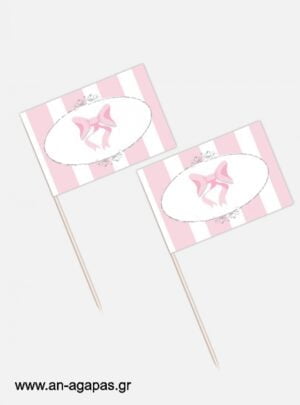 ΑΝ  ΑΓΑΠΑΣ  –  Toothpick  flags  Pink  Bow 