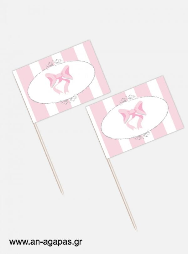 ΑΝ  ΑΓΑΠΑΣ  –  Toothpick  flags  Pink  Bow