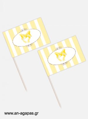ΑΝ  ΑΓΑΠΑΣ  –  Toothpick  flags  Yellow  Bow 