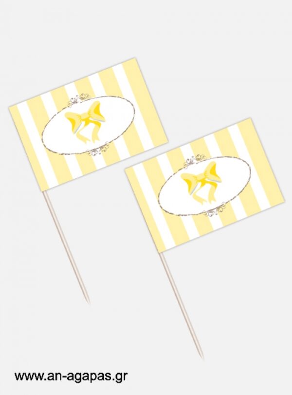 ΑΝ  ΑΓΑΠΑΣ  –  Toothpick  flags  Yellow  Bow