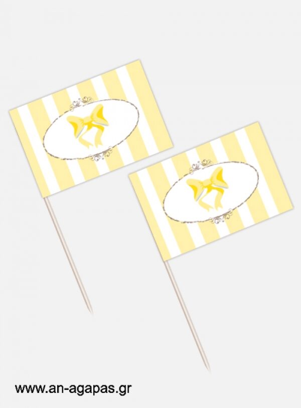 ΑΝ  ΑΓΑΠΑΣ  –  Toothpick  flags  Yellow  Bow