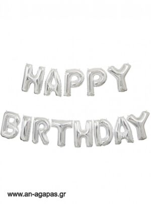  "Μπαλόνι  Ασημί  "Happy  Birthday"" 
