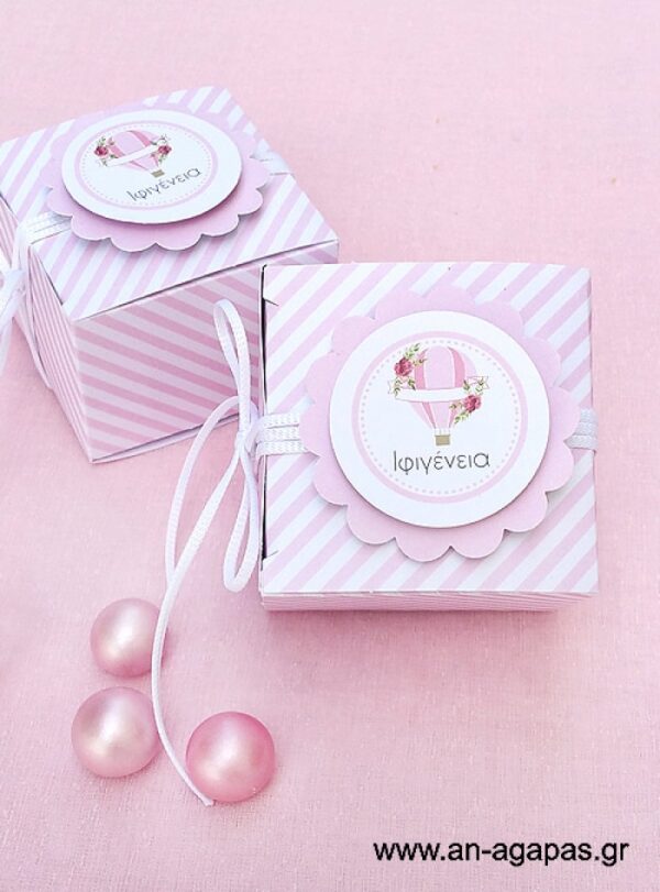 Μπομπονιέρα  Βάπτισης  3D  Pink  Hotair  Balloon
