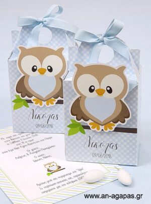 Μπομπονιέρα  Βάπτισης  3D  Βαλιτσάκι  Little  Owl  Blue