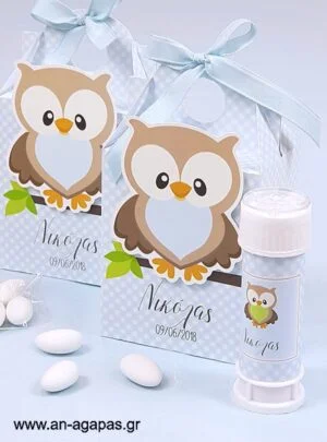 Μπομπονιέρα  Βάπτισης  3D  Βαλιτσάκι  Little  Owl  Blue