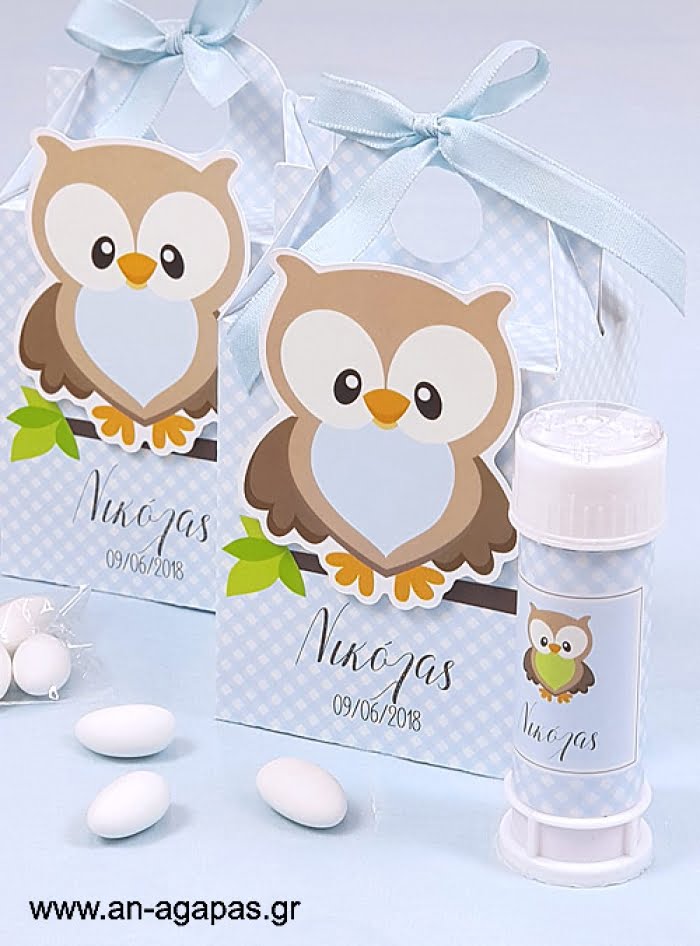 Μπομπονιέρα  Βάπτισης  3D  Βαλιτσάκι  Little  Owl  Blue