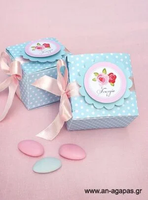 Μπομπονιέρα  Βάπτισης  3D  Κουτάκι  Blossom  in  Blue 