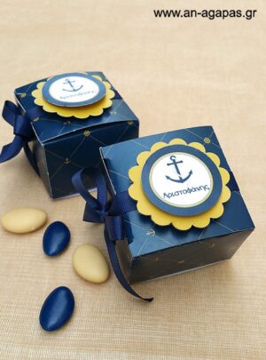 Μπομπονιέρα  Βάπτισης  3D  Κουτάκι  Nautical  Gold