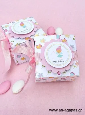 Μπομπονιέρα  Βάπτισης  3D  Κουτάκι  Pink  Fairy 