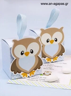 Μπομπονιέρα  Βάπτισης  3D  Κουτί  Little  Owl  Blue 