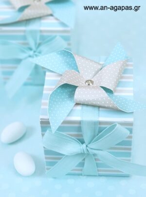 Μπομπονιέρα  Βάπτισης  3D  Κουτί  Pinwheel  Blue