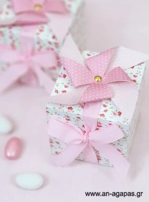Μπομπονιέρα  Βάπτισης  3D  Κουτί  Pinwheel  Pink 