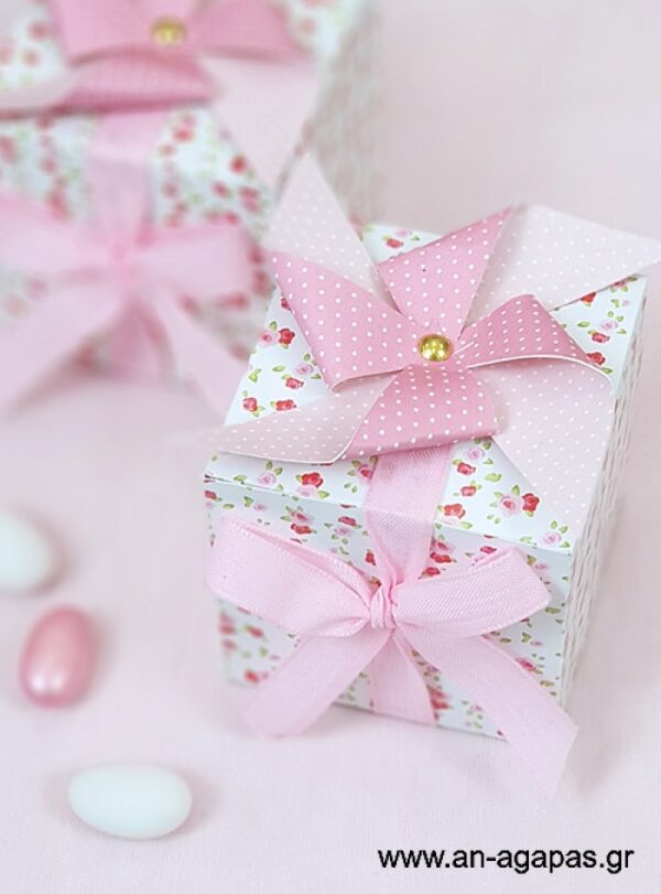 Μπομπονιέρα  Βάπτισης  3D  Κουτί  Pinwheel  Pink