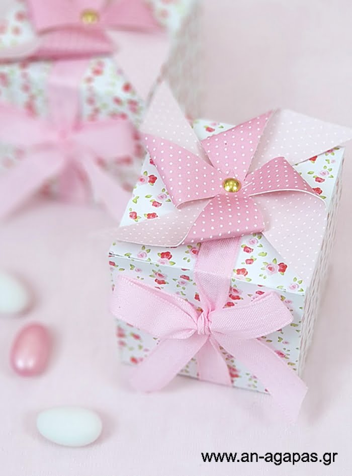 Μπομπονιέρα  Βάπτισης  3D  Κουτί  Pinwheel  Pink