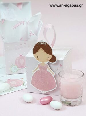 Μπομπονιέρα  Βάπτισης  3D  Κουτί  Princess  in  Pink