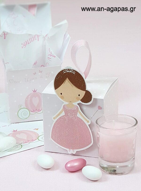 Μπομπονιέρα  Βάπτισης  3D  Κουτί  Princess  in  Pink