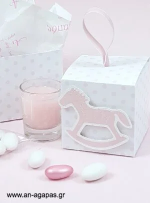 Μπομπονιέρα  Βάπτισης  3D  Κουτί  Roching  Horse  Girl 