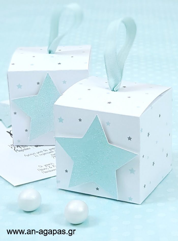 Μπομπονιέρα  Βάπτισης  3D  Κουτί  Shiny  Star  Mint