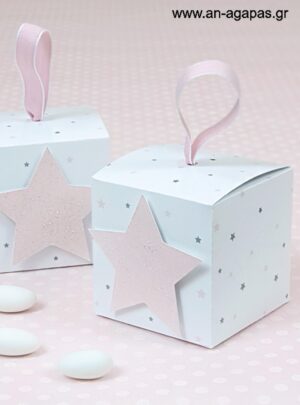 Μπομπονιέρα  Βάπτισης  3D  Κουτί  Shiny  Star  Pink