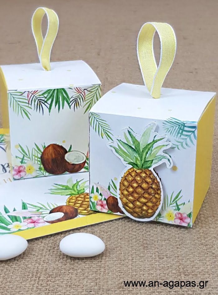 Μπομπονιέρα  Βάπτισης  3D  Κουτί  Tropical  Pineapple