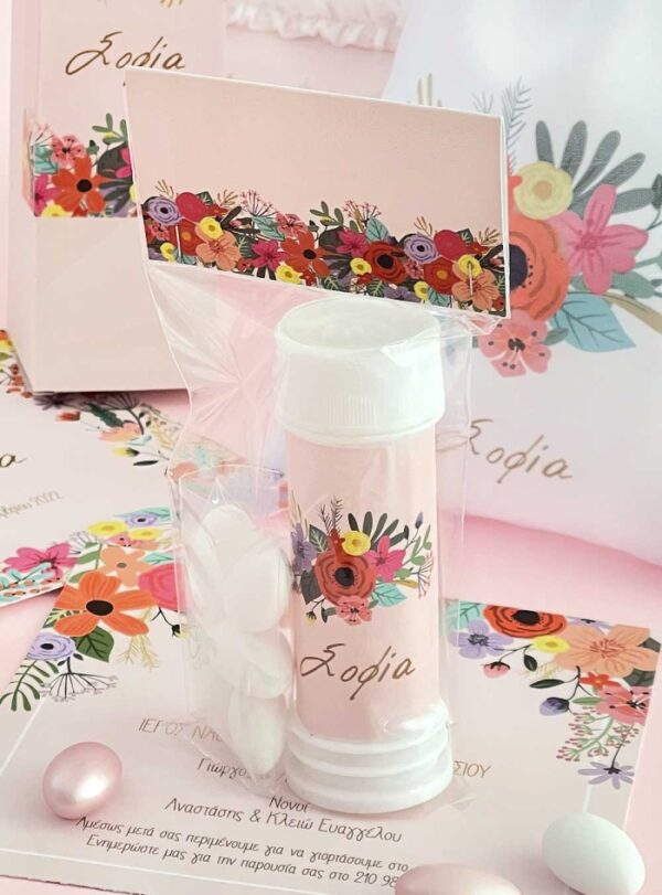 Μπομπονιέρα Βάπτισης Bubbles Pink Modern Blossom