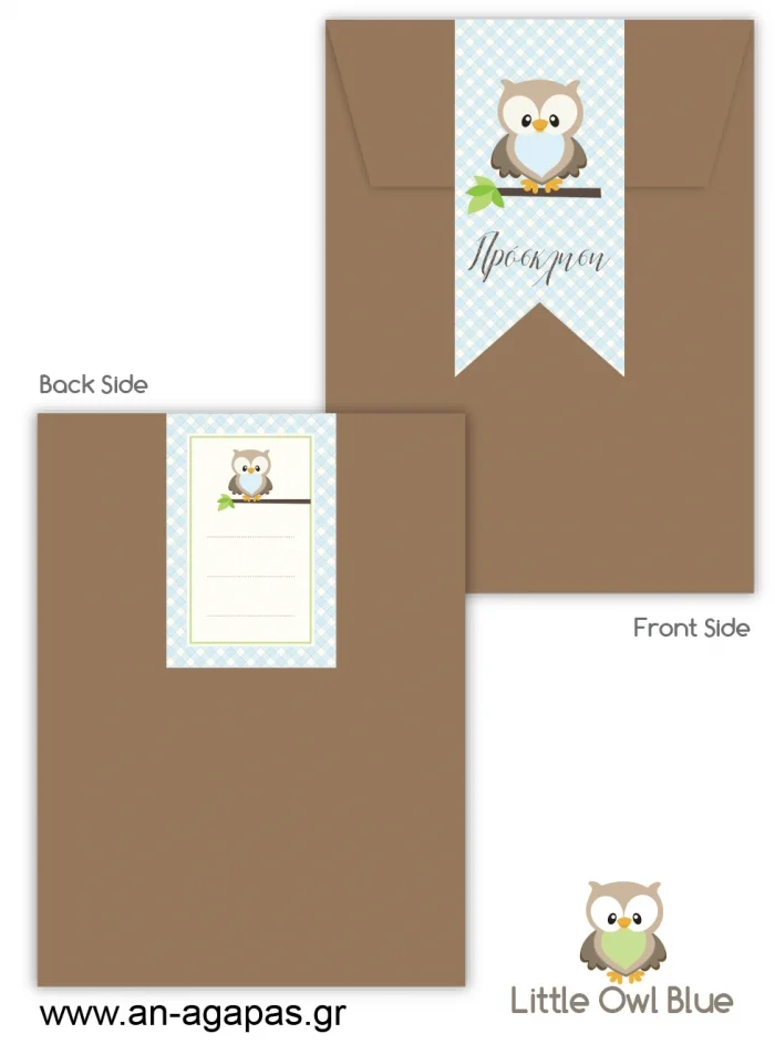 Προσκλητήριο  Βάπτισης  Little  Owl  Blue  3D