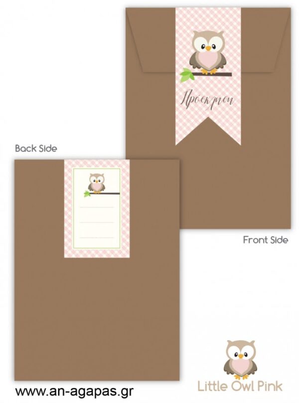 Προσκλητήριο  Βάπτισης  Little  Owl  Pink  3D