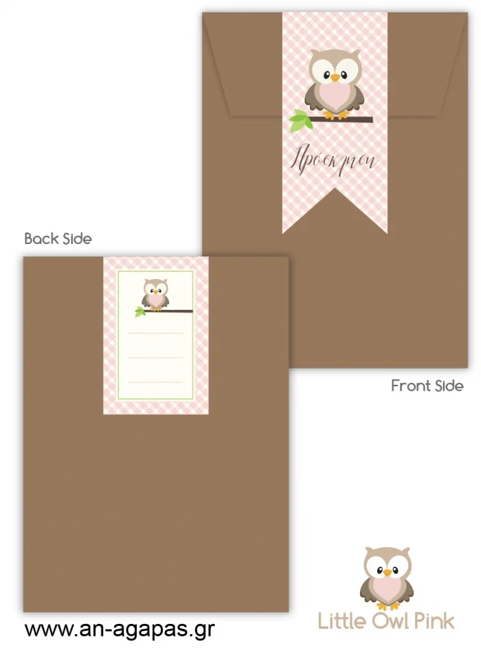 Προσκλητήριο  Βάπτισης  Little  Owl  Pink  3D