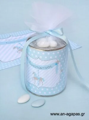 Μπομπονιέρα  Βάπτισης  Κουμπαράς  Blue  Carousel 
