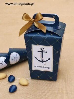 Μπομπονιέρα  Βάπτισης  Κουτάκι  Nautcal  Gold 