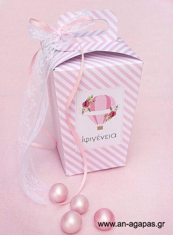 Μπομπονιέρα  Βάπτισης  Κουτάκι  Pink  Hotair  Balloon