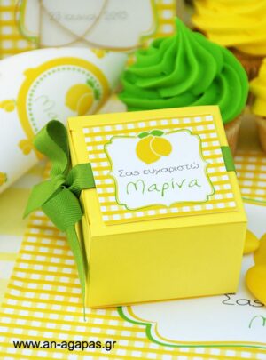 Μπομπονιέρα  Βάπτισης  Κουτί  Κίτρινο  Lemon  Checks