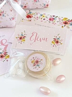 Μπομπονιέρα Βάπτισης Ξύλινο Γιο Γιο Pink Vintage Roses