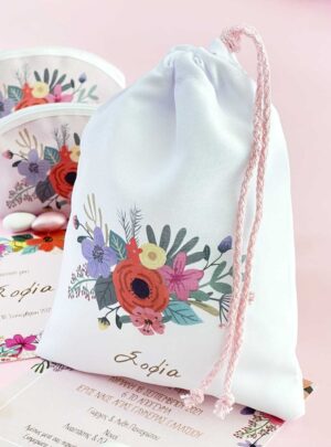 Μπομπονιέρα Βάπτισης Πουγκί PInk Modern Blossom
