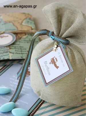  "Μπομπονιέρα  Βάπτισης  Πουγκί  Γάζα  Αεροπλανάκι  " 