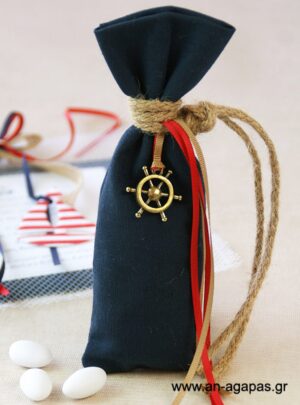  "Μπομπονιέρα  Βάπτισης  Πουγκί  Τιμόνι  Navy" 