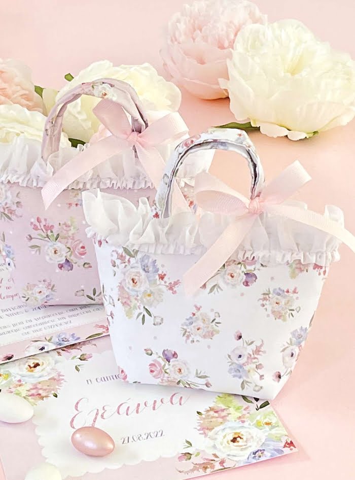 Μπομπονιέρα Βάπτισης Τσαντάκι English Garden