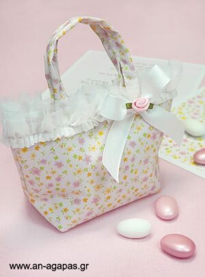 Μπομπονιέρα Βάπτισης Τσαντάκι PInk Floral