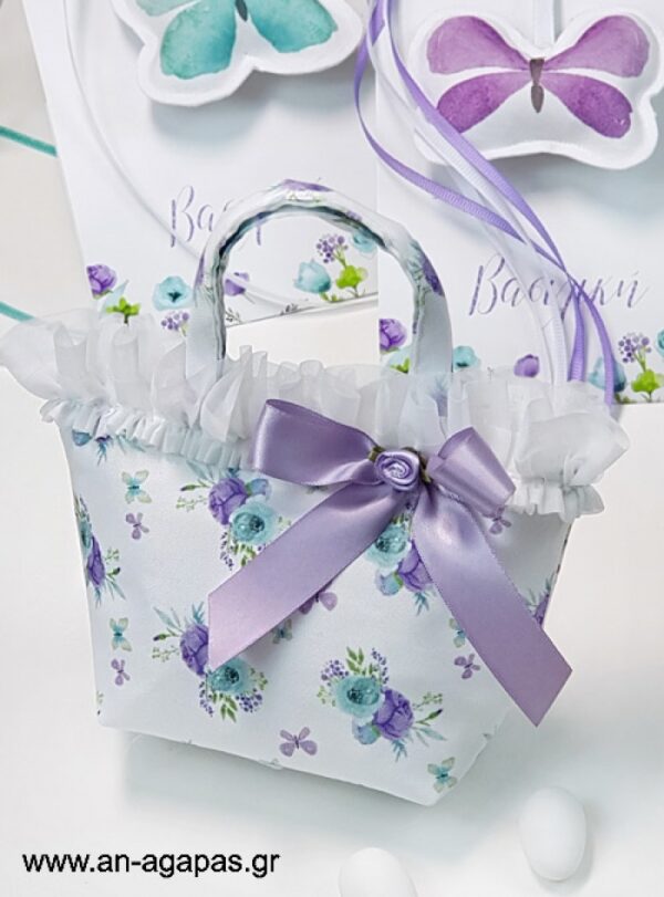Μπομπονιέρα Βάπτισης Τσαντάκι Purple Blossom