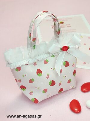 Μπομπονιέρα Βάπτισης Τσαντάκι Strawberry
