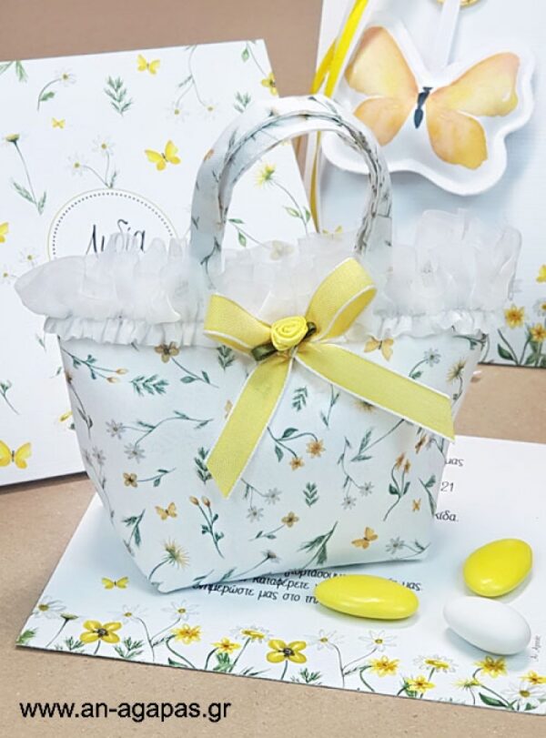 Μπομπονιέρα Βάπτισης Τσαντάκι Yellow Blossom