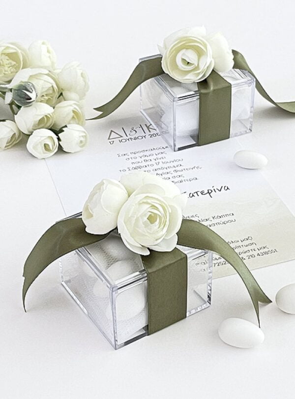 Μπομπονιέρα Γάμου Plexiglass Off White Τριαντάφυλλο
