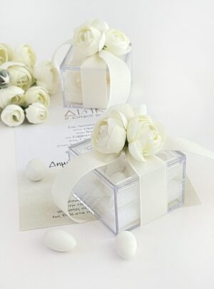 Μπομπονιέρα Γάμου Plexiglass Off White Τριαντάφυλλο
