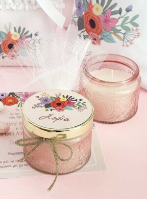 Μπομπονιέρα Κερί Στρογγυλό PInk Modern Blossom
