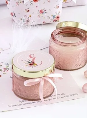Μπομπονιέρα Κερί Στρογγυλό PInk VIntage Roses